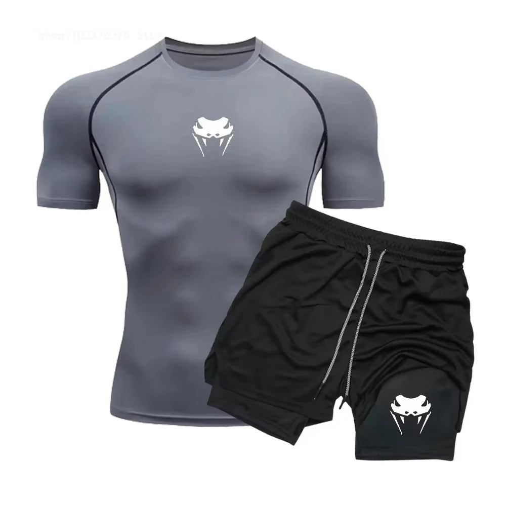 Conjunto Esportivo Masculino – Compressão Dry-Fit com Shorts