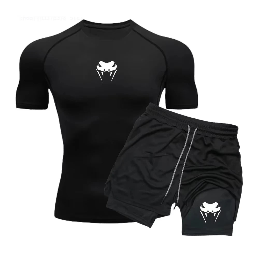 Conjunto Esportivo Masculino – Compressão Dry-Fit com Shorts
