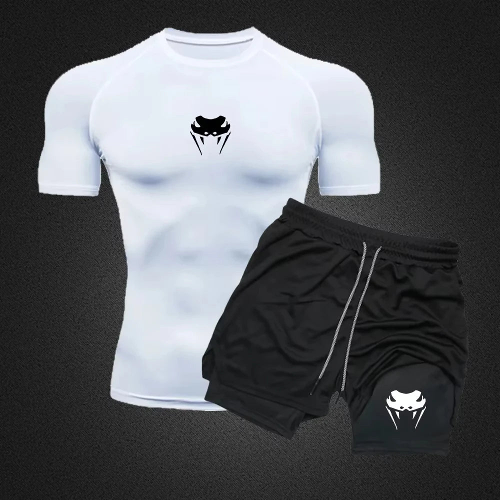 Conjunto Esportivo Masculino – Compressão Dry-Fit com Shorts