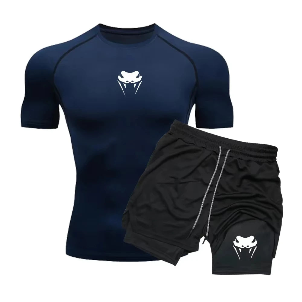 Conjunto Esportivo Masculino – Compressão Dry-Fit com Shorts