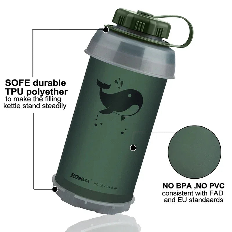 Garrafa de Água 750ml Dobrável BPA Free — Esportes e Aventura