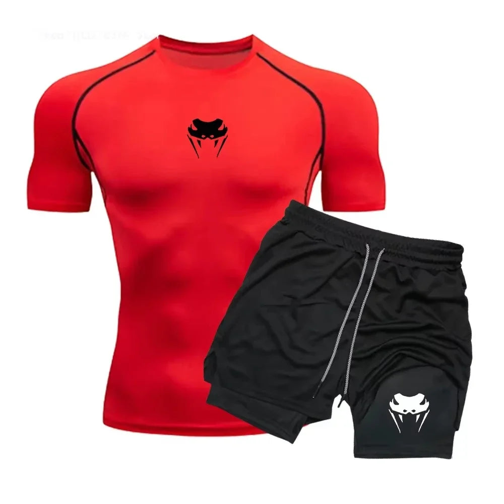 Conjunto Esportivo Masculino – Compressão Dry-Fit com Shorts